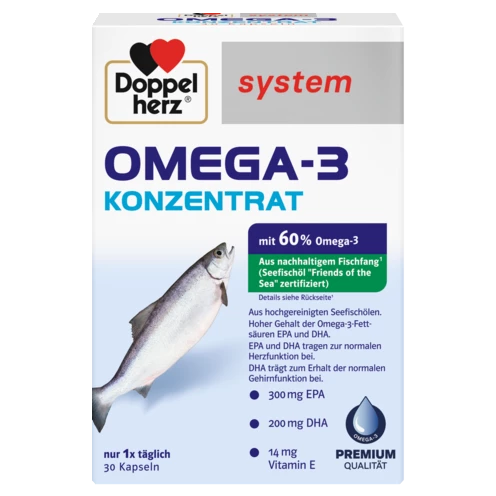 Abbildung der Produktverpackung Doppelherz system OMEGA-3 KONZENTRAT Frontansicht